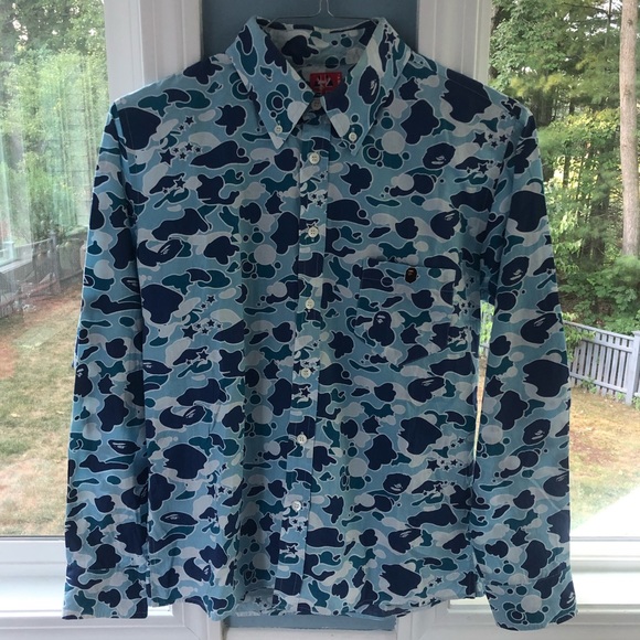 Bape Other - BLUE BAPE PSYCHE CAMO BUTTON UP
